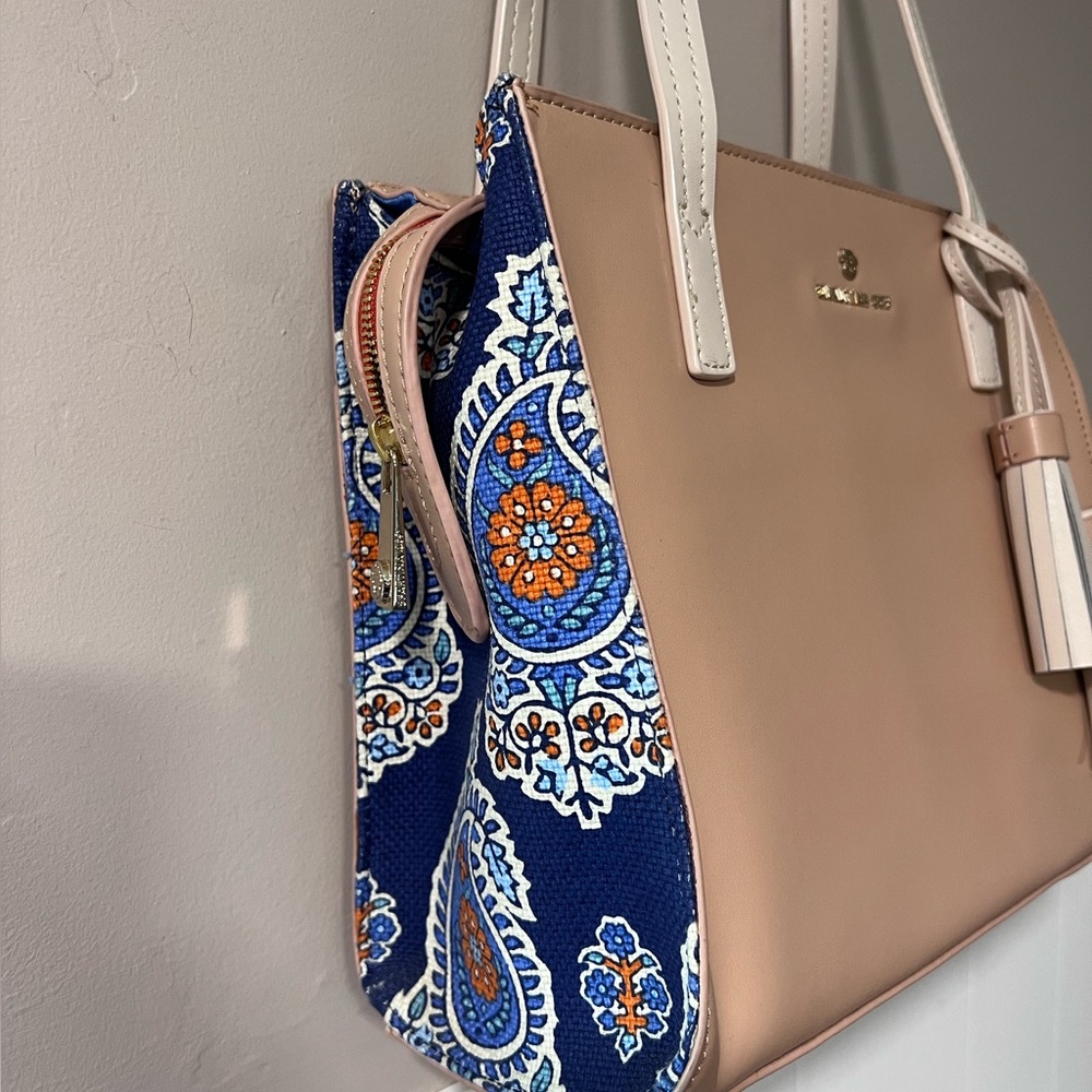Spartina 449 Satchel with Blue Paisley Side Panels